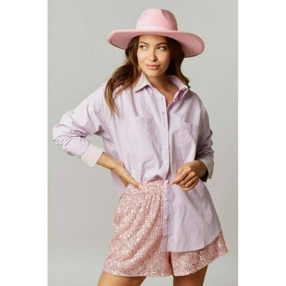 Making a Statement Sequin Sparkle Shorts in Pink - Picture 4 of 7